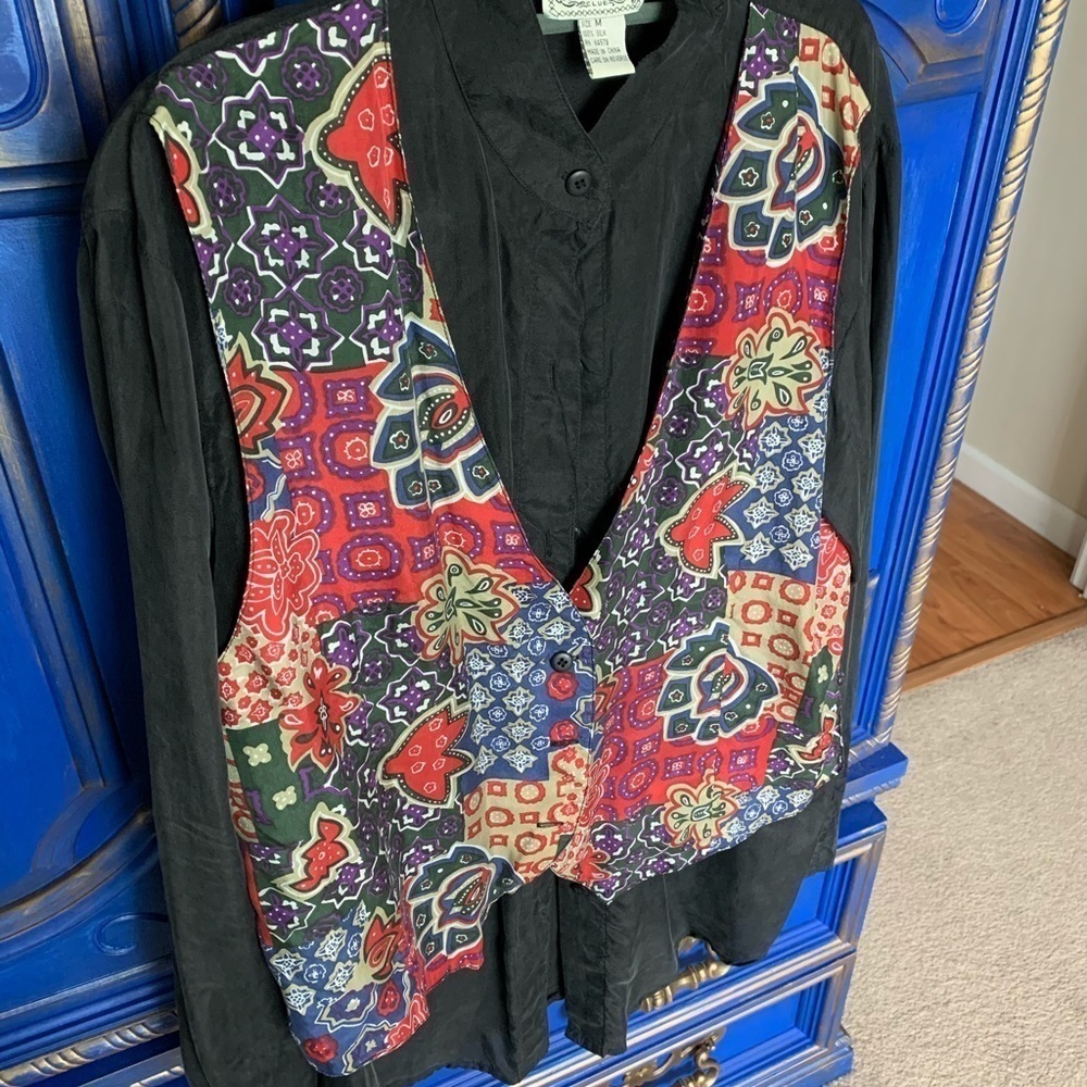 Vintage CROQUET CLUB Button-up Shirt Vest Silk Sz Medium